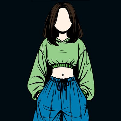 realistic girl faceless with baggy pants and a crop top