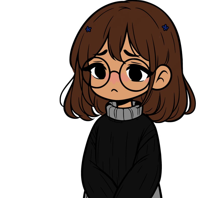 sad girl with glasses in a sweater