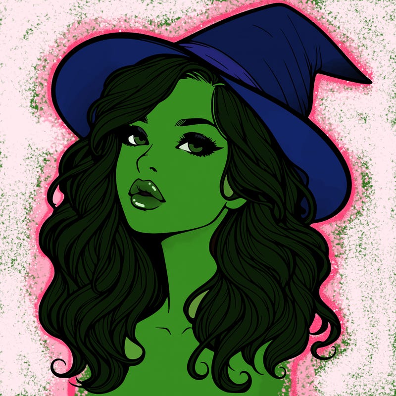 realistic witch girl with wavy hair and lips