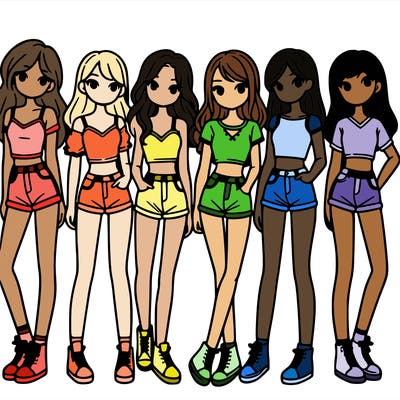 a group of girls wearing crop tops and shorts