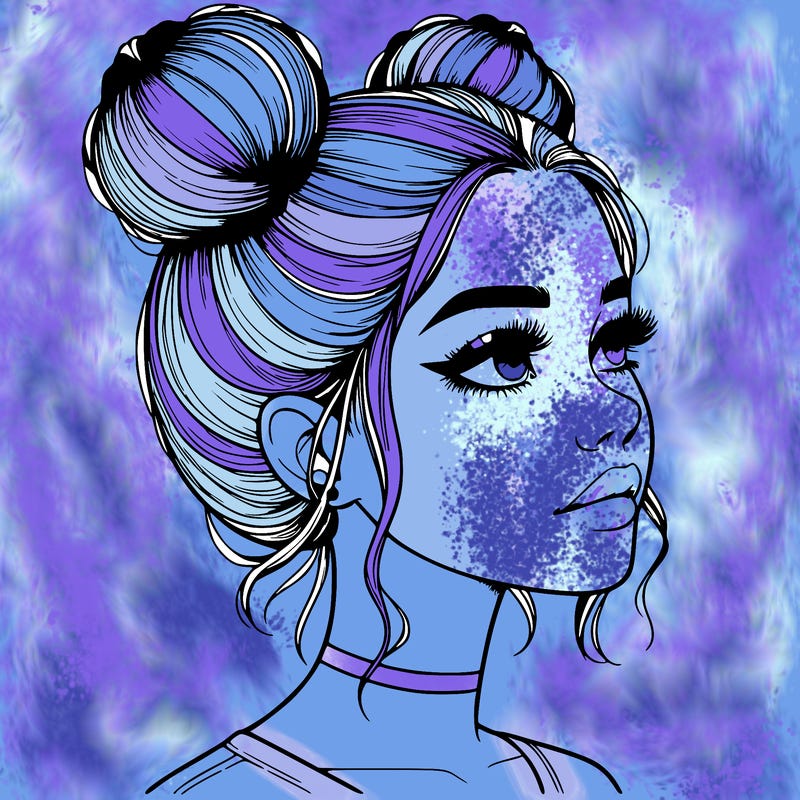 realistic girl with buns on the top of her head