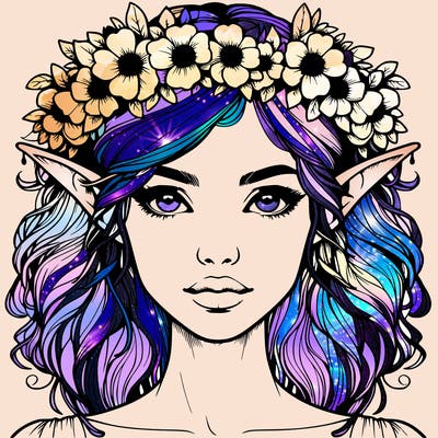 realistic female elf with flower crown
