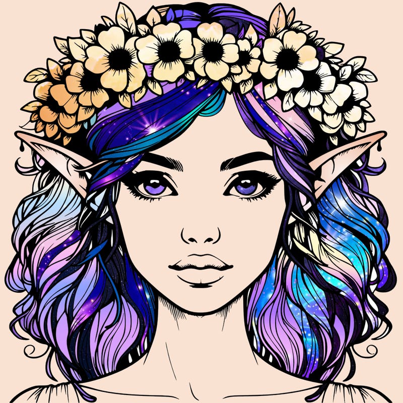 realistic female elf with flower crown