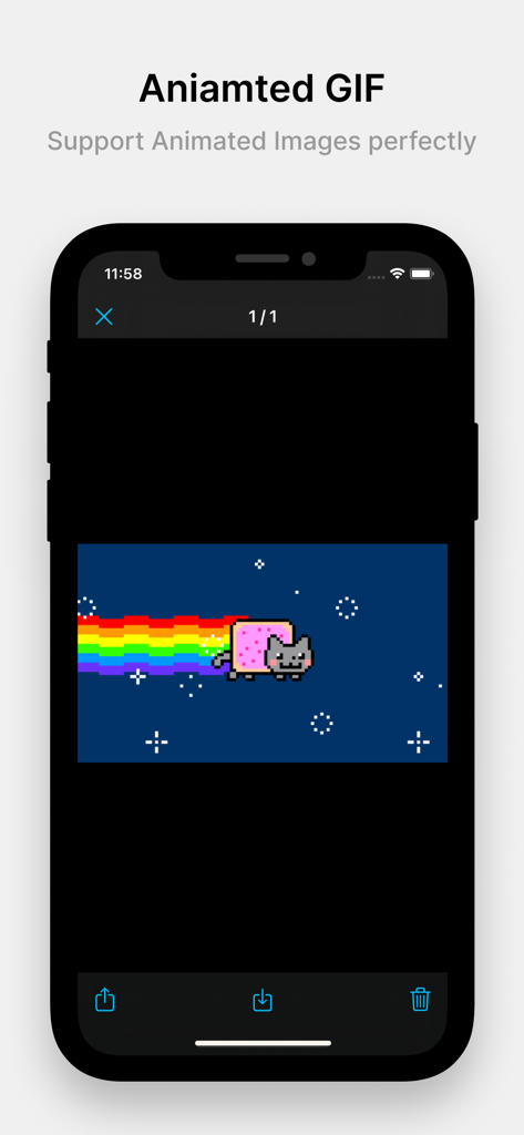 Scrapbook - Image Collection - Mobilbildschirm mit GIF-Unterstützung in der Scrapbook-App.