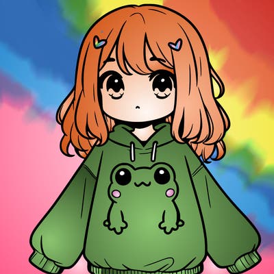 girl wearing frogging sweatshirt