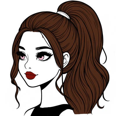 realistic girl with a high ponytail