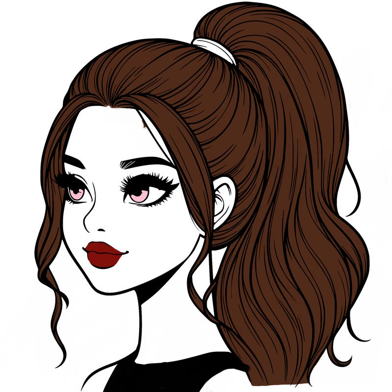 realistic girl with a high ponytail
