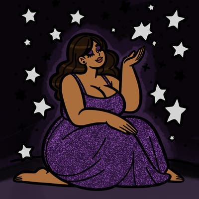 plus size woman looking at stars