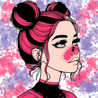 realistic girl with buns on the top of her head