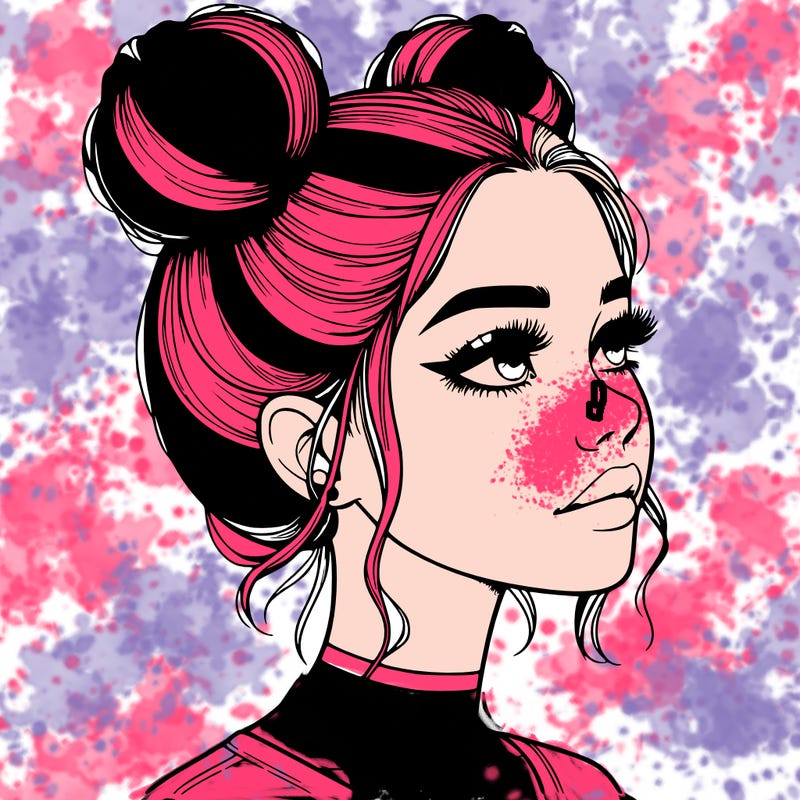 realistic girl with buns on the top of her head