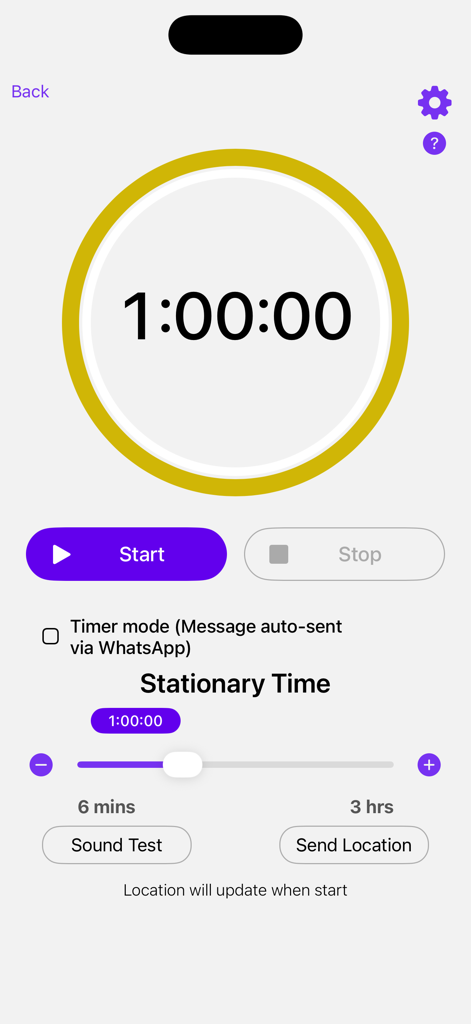 MyMapHK - Interface of the MyMapHK app showing the stationary time timer and location sharing options.