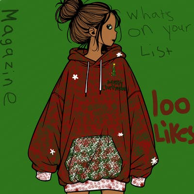 realistic girl with a oversized sweatshirt on and a bun