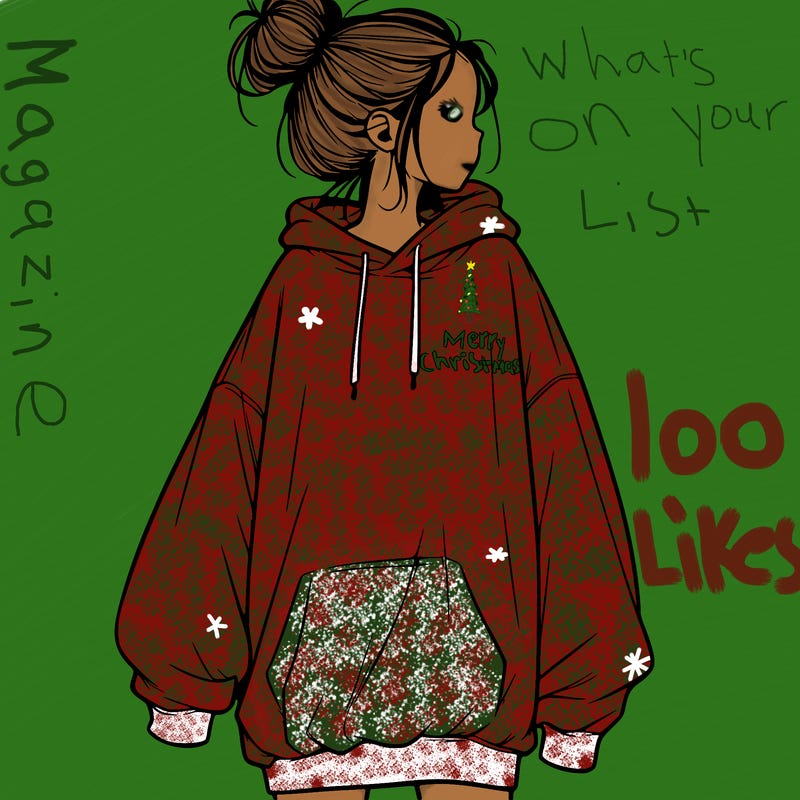 realistic girl with a oversized sweatshirt on and a bun