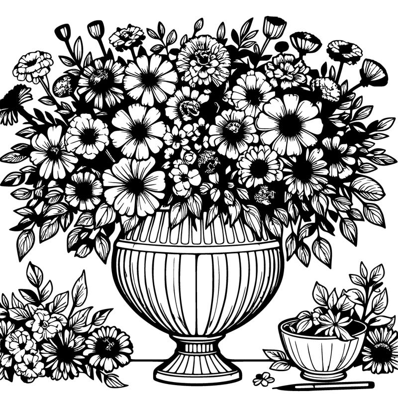 beautiful large vase with lots of flowers realistic