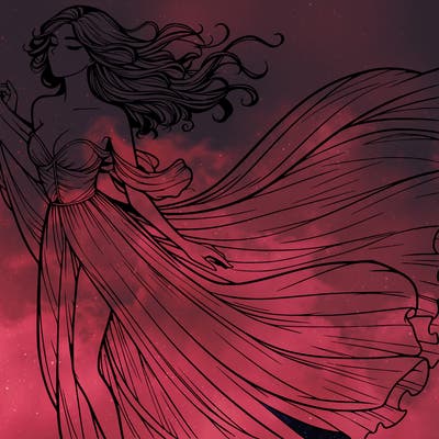 realistic woman in dress flowing the the wind