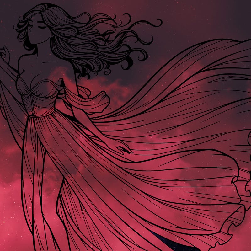 realistic woman in dress flowing the the wind