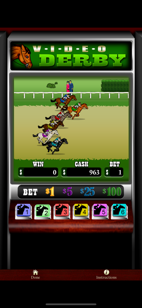 Astraware Casino - Video Derby horse racing game screen in Astraware Casino