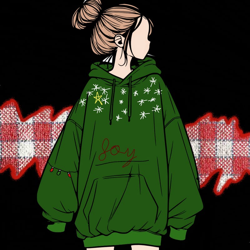 realistic girl with a oversized sweatshirt on and a bun