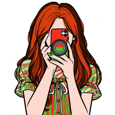 a realistic girl holding her phone taking pictures