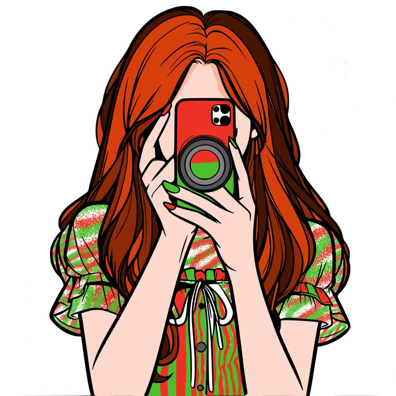 a realistic girl holding her phone taking pictures