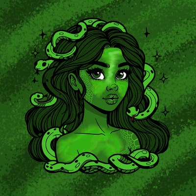 realistic girl with snakes as hair