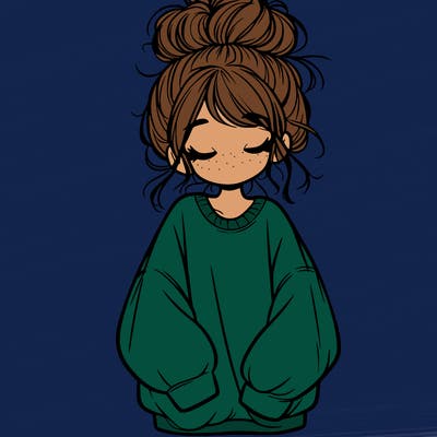 girl with baggy sweatshirt and messy bun