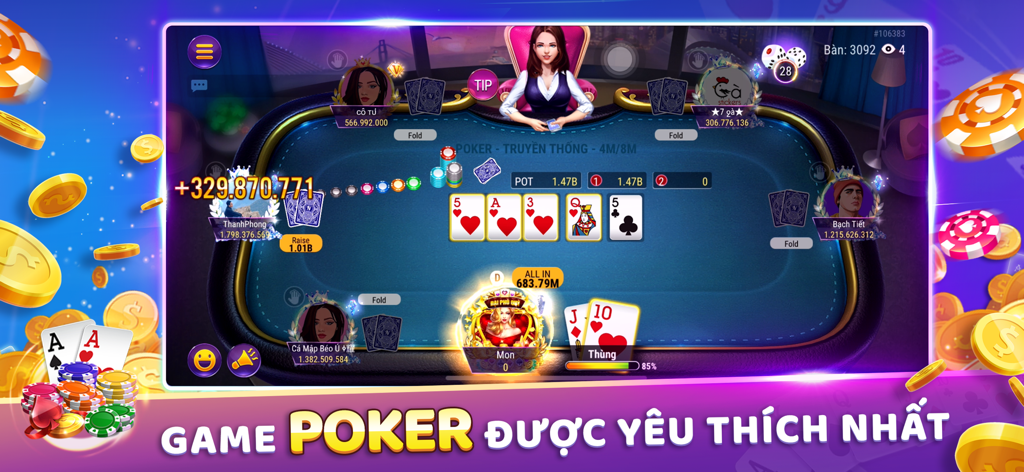 KPlay: Online Social Poker - Gameplay screenshot of KPlay Online Social Poker featuring a Texas Holdem table and player avatars