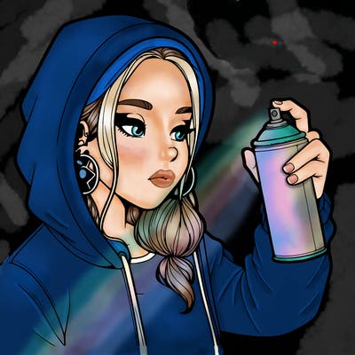 a realistic girl, spray painting