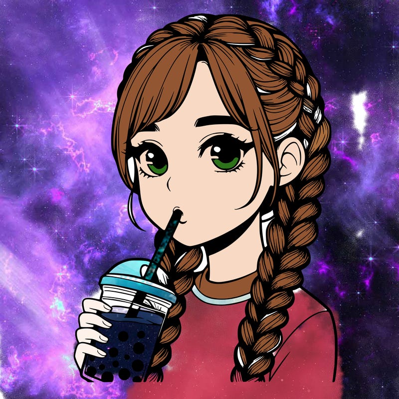 realistic girl with braided hair drinking boba