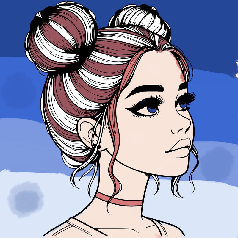realistic girl with buns on the top of her head