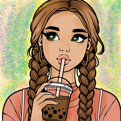realistic girl with braided hair drinking boba