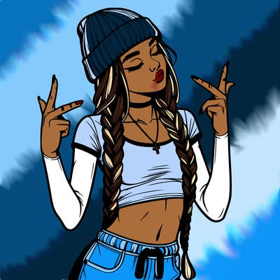 realistic teenage girl with braids and a beanie and crop top doing 🫶🏼