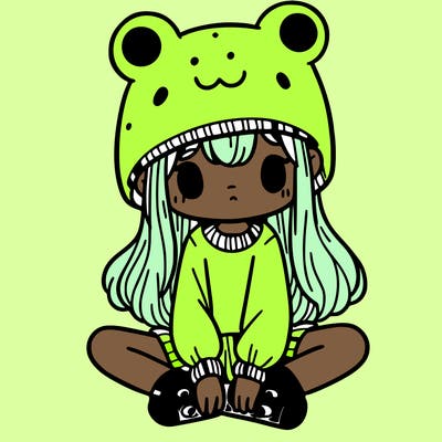 a girl wearing a frog hat and some frog socks
