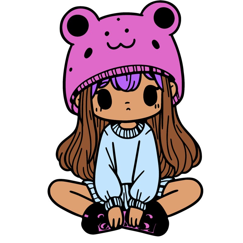 a girl wearing a frog hat and some frog socks