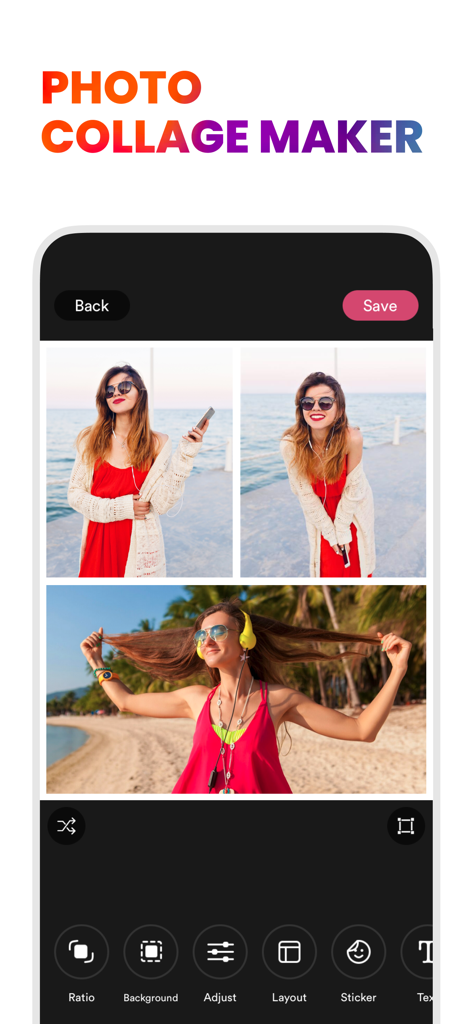 Square Fit: Photo Video Editor - Mobile app interface for creating photo collages with aesthetic lifestyle and travel photos