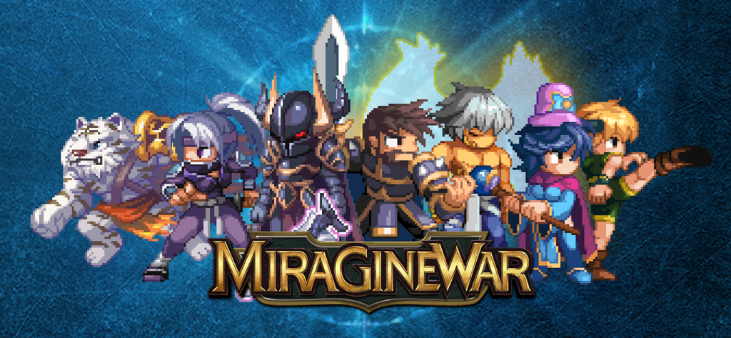 Una alineación de personajes pixel art del juego de estrategia Miragine War