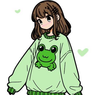 girl wearing frogging sweatshirt