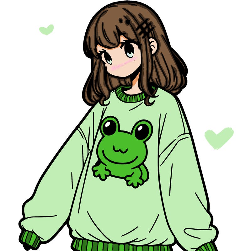girl wearing frogging sweatshirt