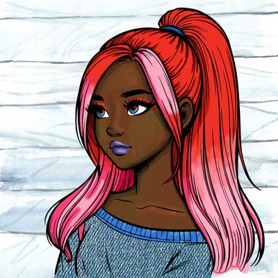 realistic girl with a high ponytail