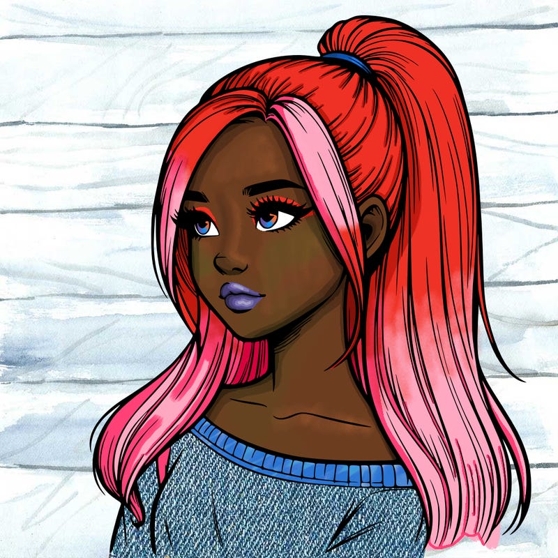 realistic girl with a high ponytail