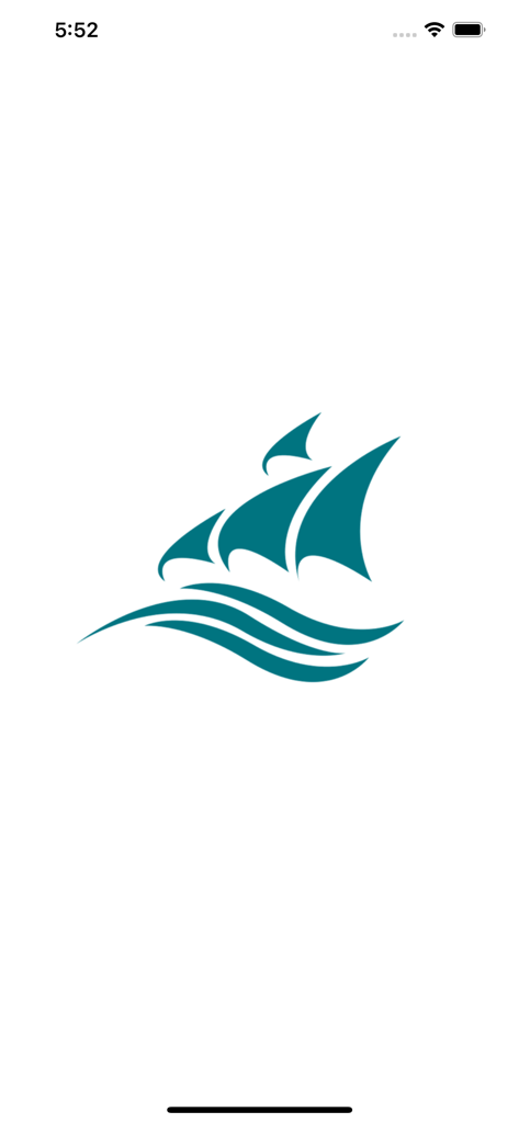 Villa Margherita 클리닉 앱 스플래시 화면, 흰색 배경에 청록색 스타일의 배 로고