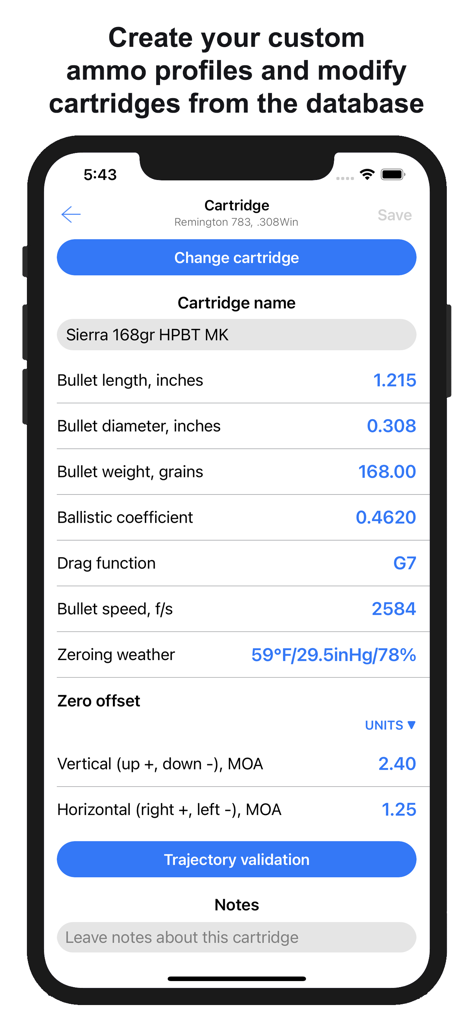 Chairgun Elite Ballistic Tool+ - Custom cartridge and ammo profile settings in Chairgun Elite Ballistic Tool