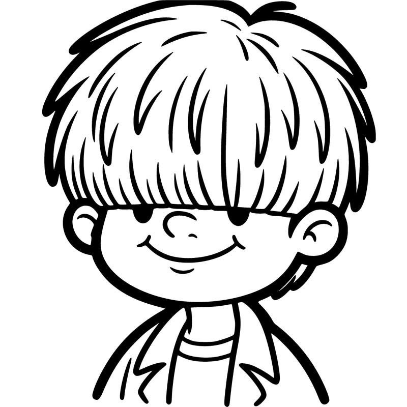 boy smiling with bangs covering his eyes