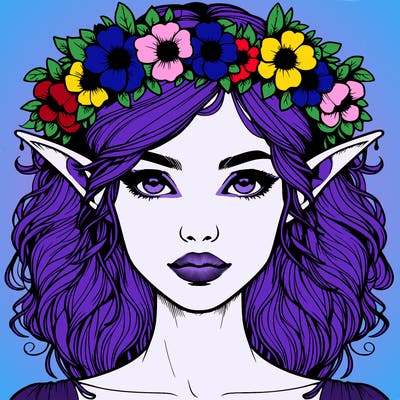 realistic female elf with flower crown