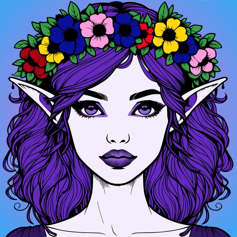 realistic female elf with flower crown