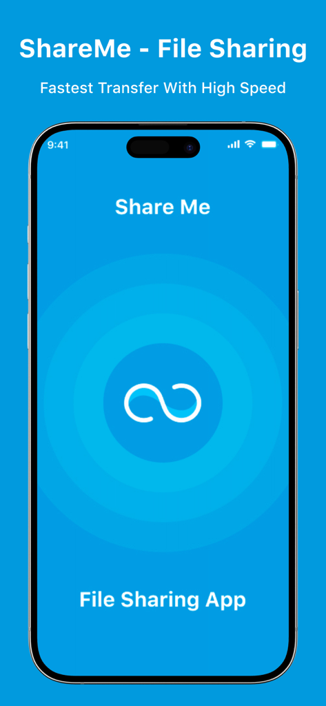 Splash screen of the ShareMe file sharing app on a smartphone.