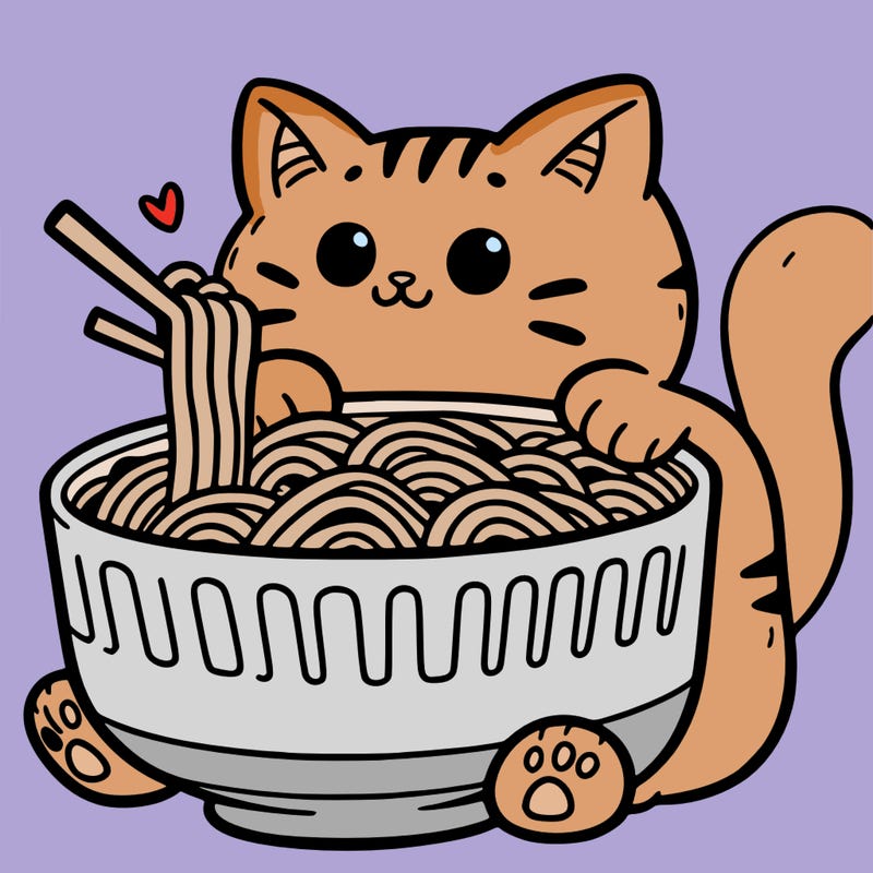 cat with ramen
