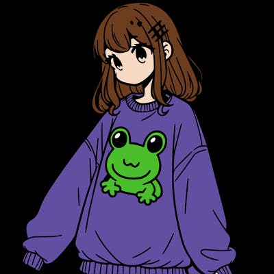 girl wearing frogging sweatshirt