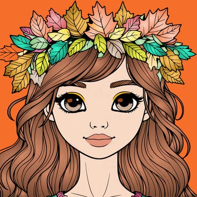 realistic girl with fall leaf crown