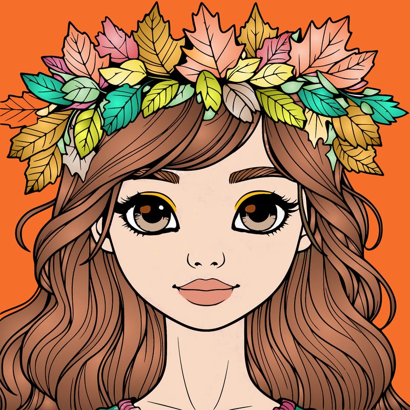 realistic girl with fall leaf crown